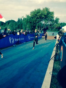 Running out of the lake.