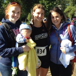 Post race with my best girlfriends, CeCe (left) and Jill (right). Adorable baby Dominic. Friends for over 15 years!