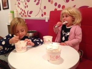 Adeline & "Katy Perry" aka Hadley eating fro-yo at TruBerry